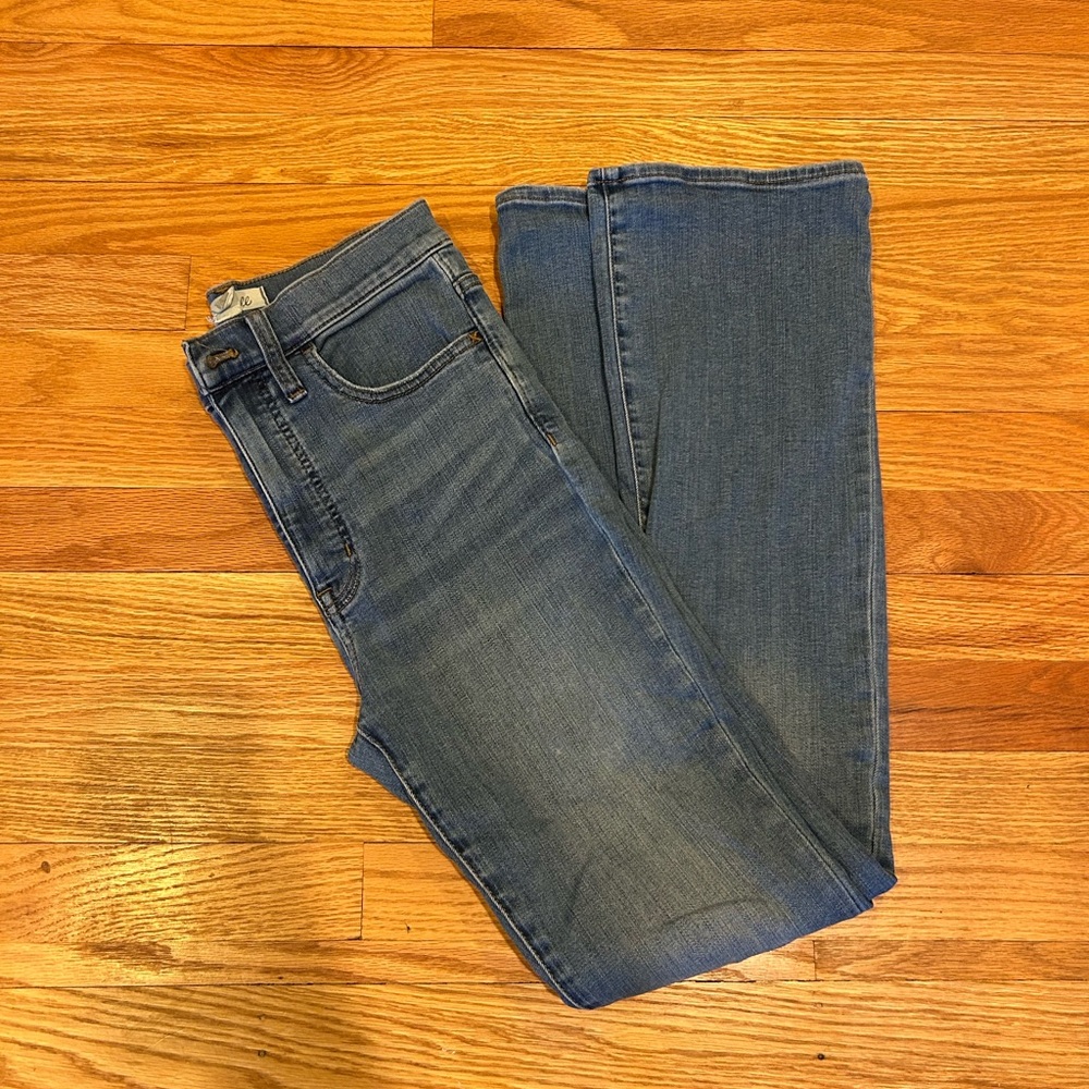 Madewell Blue Skinny Flare Jeans with Distressed Details